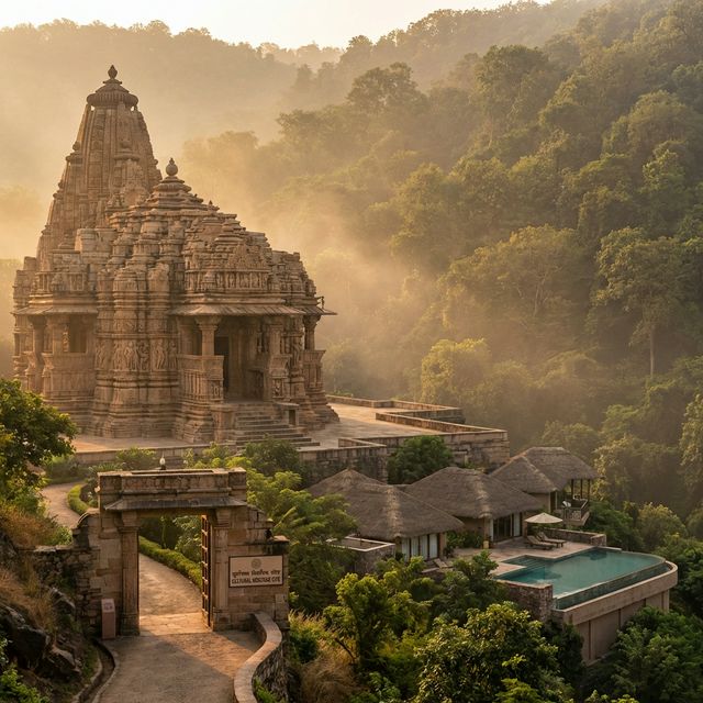 Ancient temple surrounded by green hills